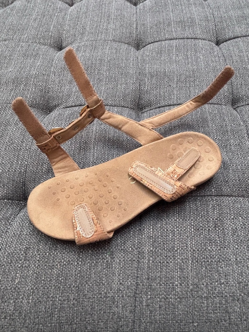 Vionic Tan Cork-Textured Slingback Sandals with Gold Disc Accents - Picture 10 of 10